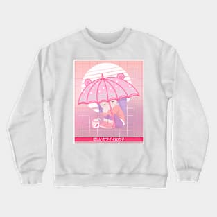 90s Japanese Kawaii Sad Girl Pink Japanese Strawberry Milk Crewneck Sweatshirt